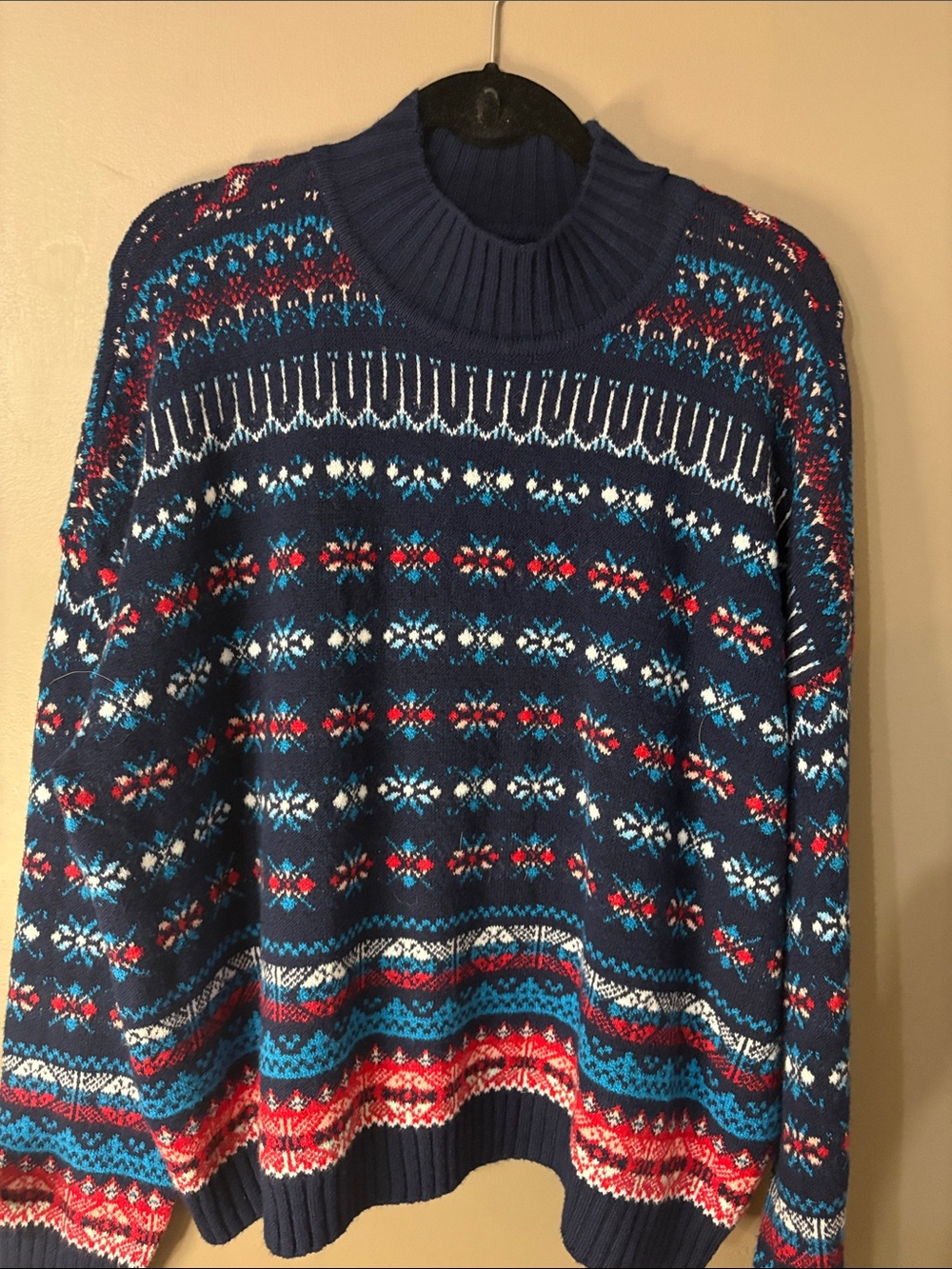 Vintage Loft Navy Fair Isle Crewneck Sweater - Blue Red Accent